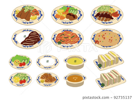 Various western food illustration material set 92735137