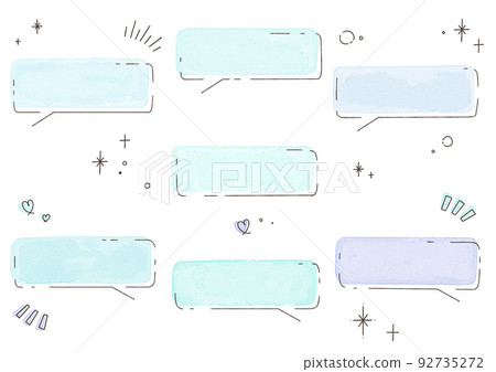 Watercolor square speech bubble 2 Blue Ver 92735272