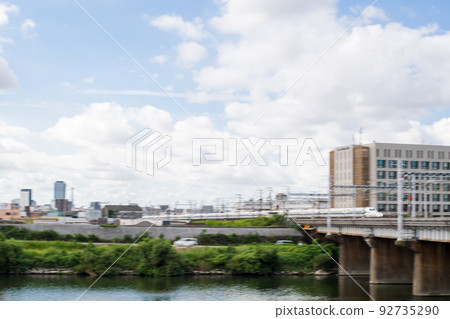 [Tokaido Shinkansen] Shinkansen crossing the Shonai River 92735290
