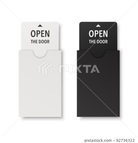 Vector 3d Realistic White, Black Guest Room, Plastic Hotel Apartment Keycard Template with Paper Cover Case, Wallet. Design Template of Hotel Room Plastic Key Card for Mockup, Branding. Top View 92736322