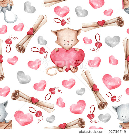 pattern for the design of children's clothing and blankets. A cute illustration of cats and hearts Suitable for decorating gifts on Valentine's Day pattern for the design of children's clothing and blankets. A cute illustration of cats and hearts Suitable for decorating gifts on Valentine's Day 92736749