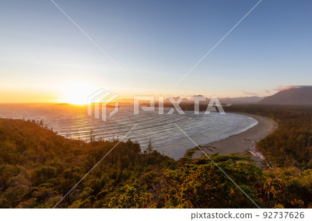 Sandy Beach on the West Coast of Pacific Ocean. Sandy Beach on the West Coast of Pacific Ocean. 92737626