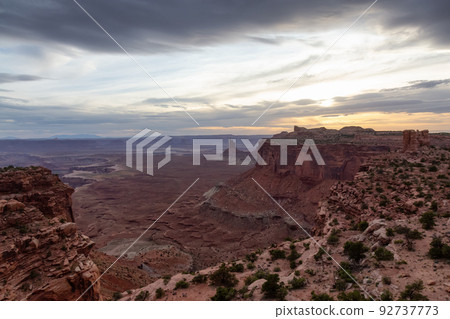 Scenic American Landscape and Red Rock Mountains in Desert Canyon 92737773