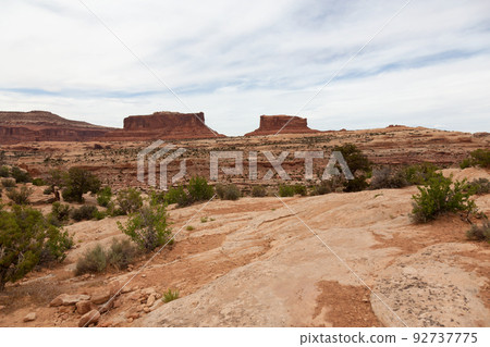 Red Rock Formations and Mountains in the Desert. Red Rock Formations and Mountains in the Desert. 92737775