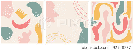 Set of trendy vector collages with hand drawn organic shapes and textures in pastel colors. Contemporary design perfect for prints, flyers, banners, invitations, branding design, covers, social media, Set of trendy vector collages with hand drawn organic shapes and textures in pastel colors. Contemporary design perfect for prints, flyers, banners, invitations, branding design, covers, social media, 92738727