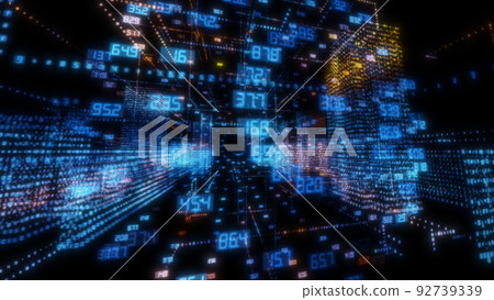 Abstract hologram 3D city with digital buildings Abstract hologram 3D city with digital buildings 92739339