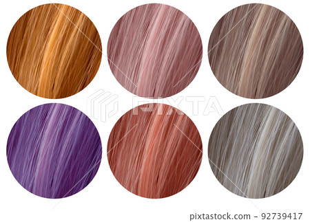 Colour swatches for hair dye. Hair colour palette with a variety of samples. 92739417