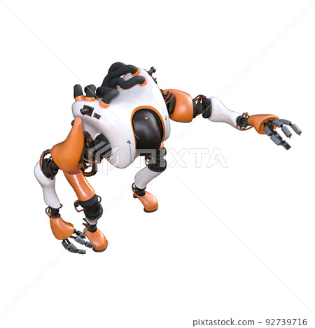 Cartoon character roboter isolated on white background. Character for collages, Clipart, photobashing. 3d rendering illustration. 92739716