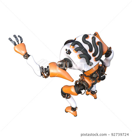 Cartoon character roboter isolated on white background. Character for collages, Clipart, photobashing. 3d rendering illustration. 92739724