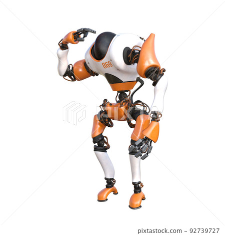 Cartoon character roboter isolated on white background. Character for collages, Clipart, photobashing. 3d rendering illustration. 92739727