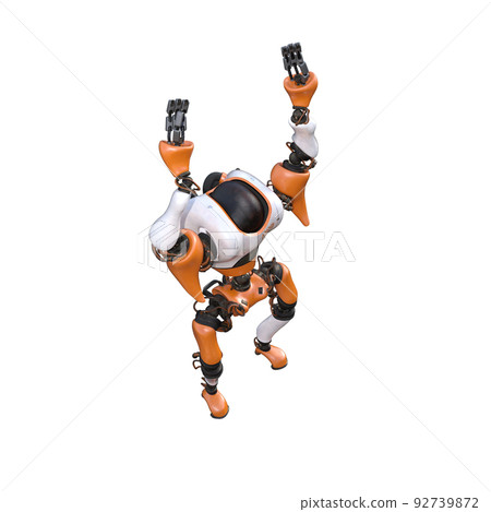 Cartoon character roboter isolated on white background. Character for collages, Clipart, photobashing. 3d rendering illustration. 92739872