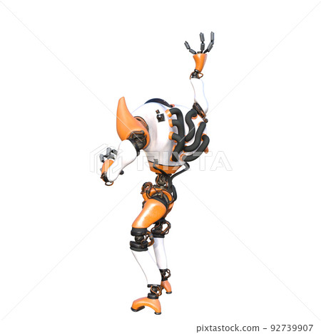 Cartoon character roboter isolated on white background. Character for collages, Clipart, photobashing. 3d rendering illustration. 92739907