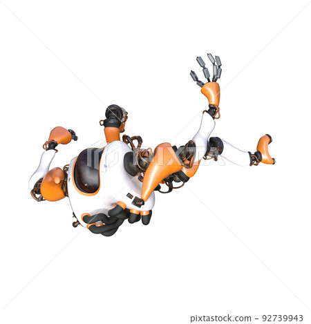 Cartoon character roboter isolated on white background. Character for collages, Clipart, photobashing. 3d rendering illustration. 92739943