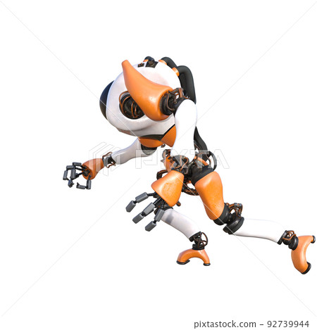 Cartoon character roboter isolated on white background. Character for collages, Clipart, photobashing. 3d rendering illustration. 92739944
