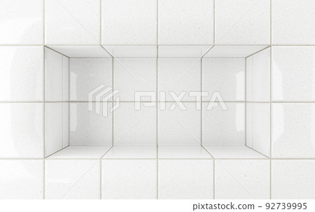 White glossy tiles bathroom or kitchen background with podium 92739995