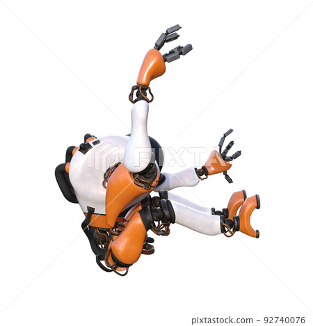 Cartoon character roboter isolated on white background. Character for collages, Clipart, photobashing. 3d rendering illustration. 92740076