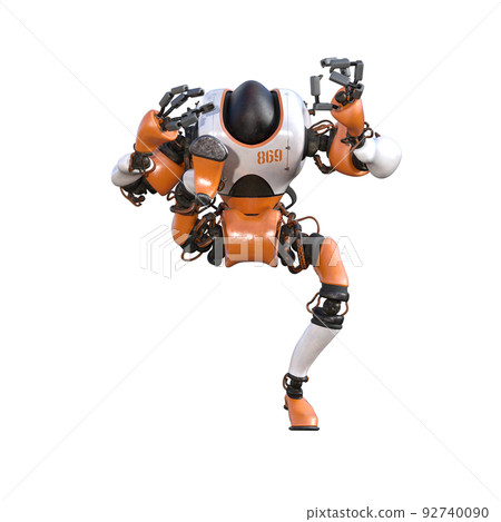 Cartoon character roboter isolated on white background. Character for collages, Clipart, photobashing. 3d rendering illustration. 92740090
