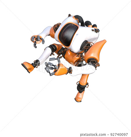 Cartoon character roboter isolated on white background. Character for collages, Clipart, photobashing. 3d rendering illustration. 92740097