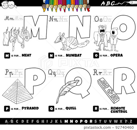 educational alphabet letters cartoon set from M to R coloring page 92740460