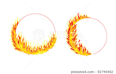 Fire Round Frame with Hot Burning Tongue of Flame and Border Line Vector Set Fire Round Frame with Hot Burning Tongue of Flame and Border Line Vector Set 92740482