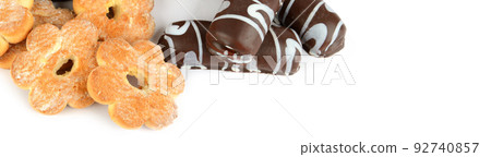 Biscuits isolated on white background. Wide photo. Free space for text. 92740857