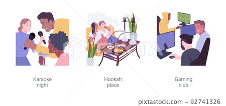 Evening entertainment isolated cartoon vector illustrations set. 92741326