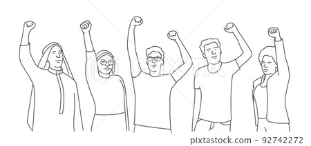 Men and women, peaceful rights protest, manifestation. 92742272