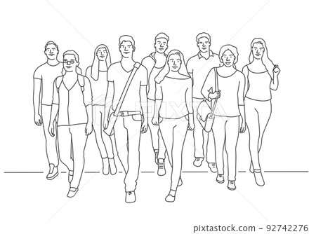 Group teen students walking together. 92742276