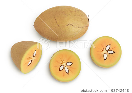 Sapodilla isolated on white background with full depth of field. Top view. Flat lay 92742448
