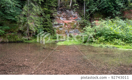Mirror cliffs and an old river channel in a very beautiful forest in Cirulu nature trails, Latvia. 92743011