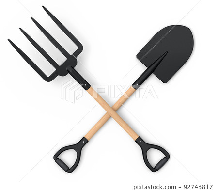 Set of garden pitchfork and shovel with wooden handle for harvesting hay 92743817