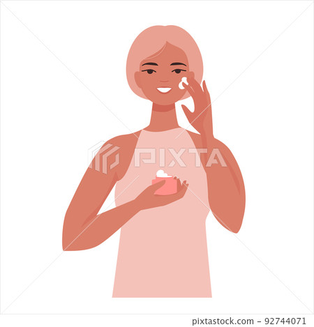Girl Putting Face Cream on Skin Care 92744071