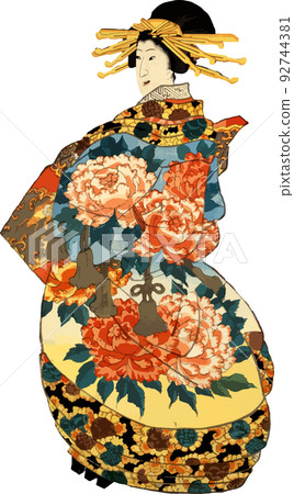 Oiran wearing Dairin flower kimono 92744381