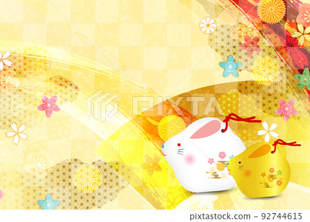 Rabbit New Year's card papier-mâché background 92744615