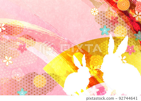 Rabbit New Year's card Japanese pattern background 92744641