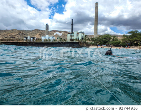 summer seascape from Electric Beach on the west coast of Oahu Island, Hawaii 92744916