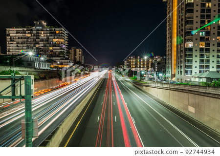 evening commute on H1 Freeway at night in honolulu hawaii evening commute on H1 Freeway at night in honolulu hawaii 92744934