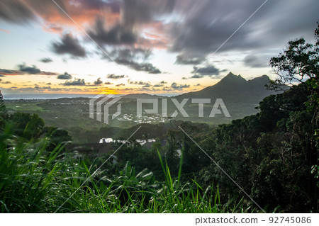 Panoramic aerial image from the Pali Lookout on the island of Oahu in Hawaii.   92745086