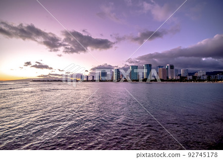 Sunset at Waikiki Beach on Oahu Hawaii 92745178