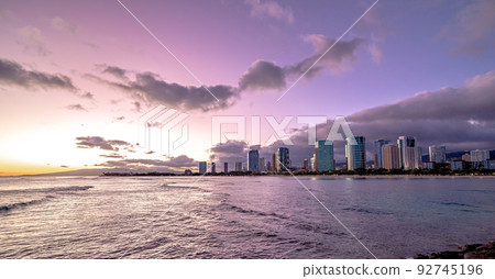 Sunset at Waikiki Beach on Oahu Hawaii 92745196