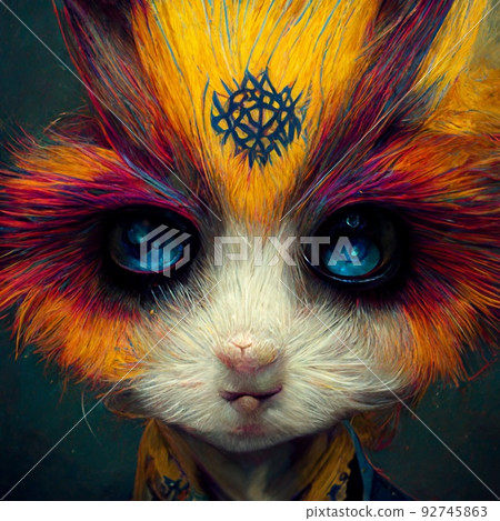 Fantasy magical fox. Artistic abstract cute animal. Perfect for phone wallpaper or for posters. 3D Rendering. Fantasy magical fox. Artistic abstract cute animal. Perfect for phone wallpaper or for posters. 3D Rendering. 92745863