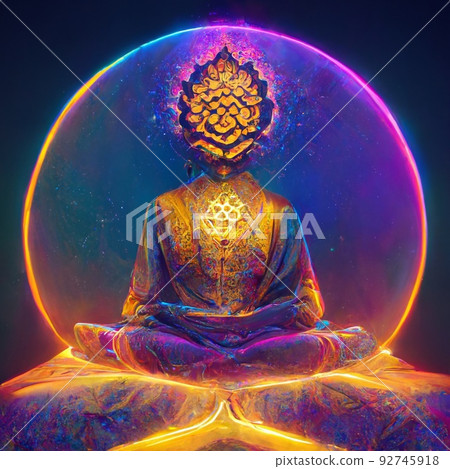 Silhouettes of Buddha on the background of a luminous mandala. The concept of meditation and relaxation. Perfect for phone wallpaper or for posters. Silhouettes of Buddha on the background of a luminous mandala. The concept of meditation and relaxation. Perfect for phone wallpaper or for posters. 92745918