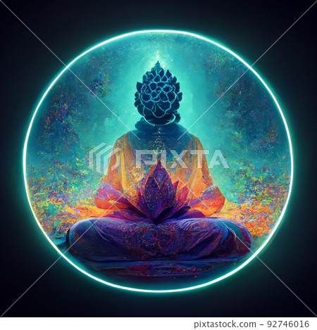 Silhouettes of Buddha on the background of a luminous mandala. The concept of meditation and relaxation. Perfect for phone wallpaper or for posters. Silhouettes of Buddha on the background of a luminous mandala. The concept of meditation and relaxation. Perfect for phone wallpaper or for posters. 92746016