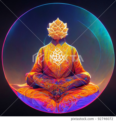 Silhouettes of Buddha on the background of a luminous mandala. The concept of meditation and relaxation. Perfect for phone wallpaper or for posters. 92746072