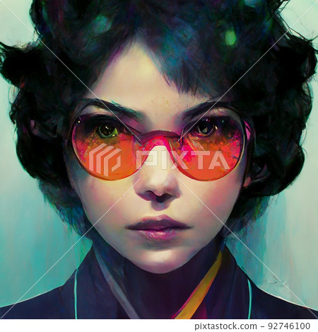 Portrait of a hipster wearing sunglasses. Hipster in sunglasses. Stylized drawing of a fashionista on an colored background. Perfect for phone wallpaper or for posters. 92746100