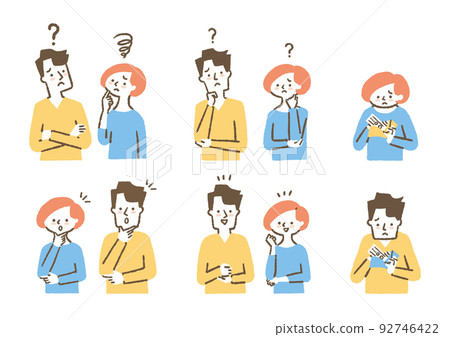 一對被說服或困擾的年輕夫婦_顏色 92746422