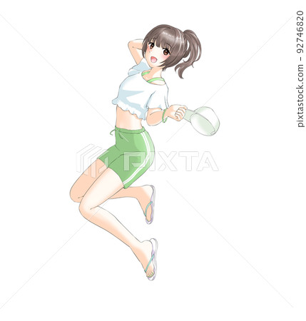 【自然髮色】運動夏裝的綠色馬尾女孩 92746820