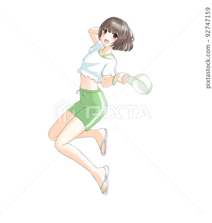 【自然髮色】運動夏裝的綠色波波女郎 92747159