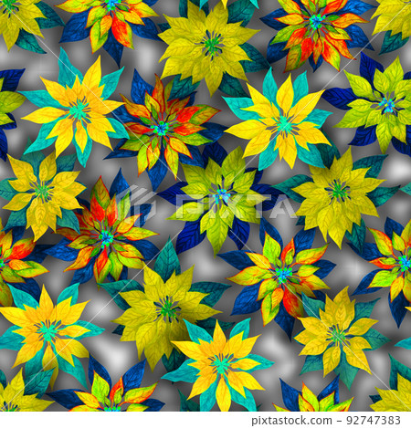 Seamless pattern. Watercolour Christmas pattern, yellow poinsettia, white background. Seamless pattern. Watercolour Christmas pattern, yellow poinsettia, white background. 92747383