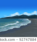 Sea, mountains and sandy beach on a sunny day 92747884